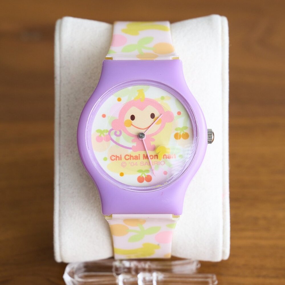 RARE Sanrio CHI CHAI MONCHAN Watch Hello Kitty Pink Monkey Bananas 2004 WORKS!